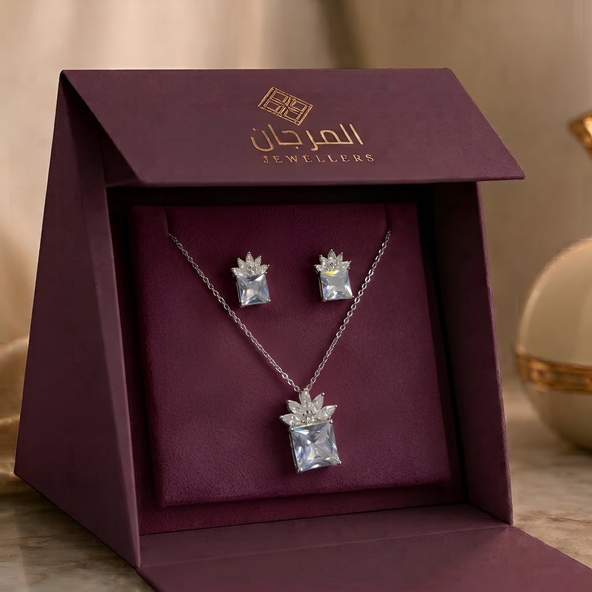Imperial Crown Zirconia Pendant Set – 2 Piece