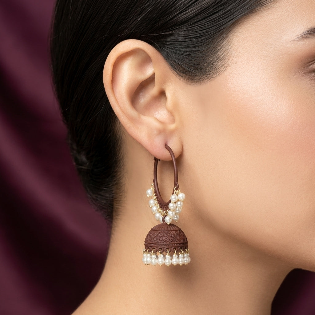 Matte Pearl Cluster Jhumka Hoop Earrings