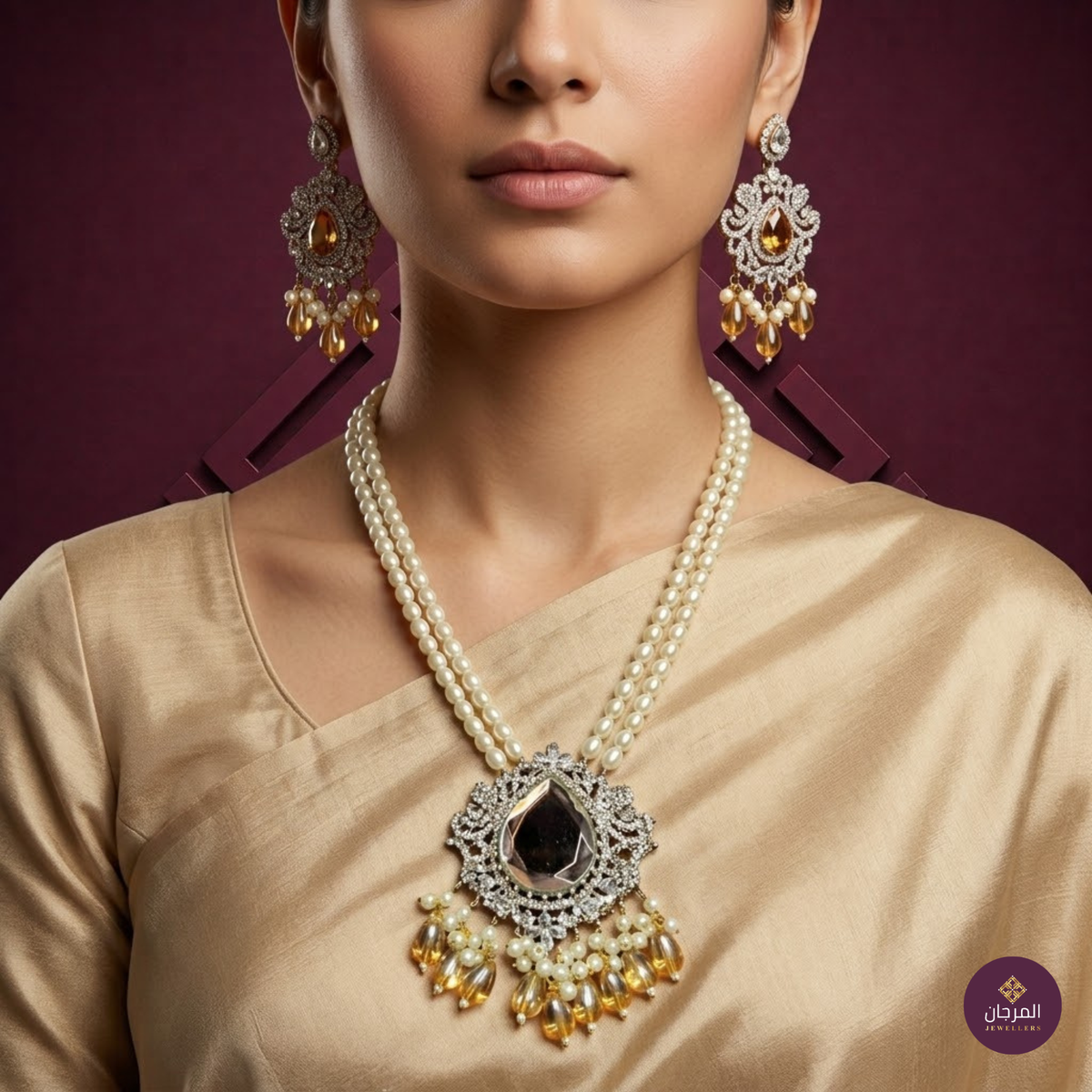 Golden Floral Pearl Mala Set