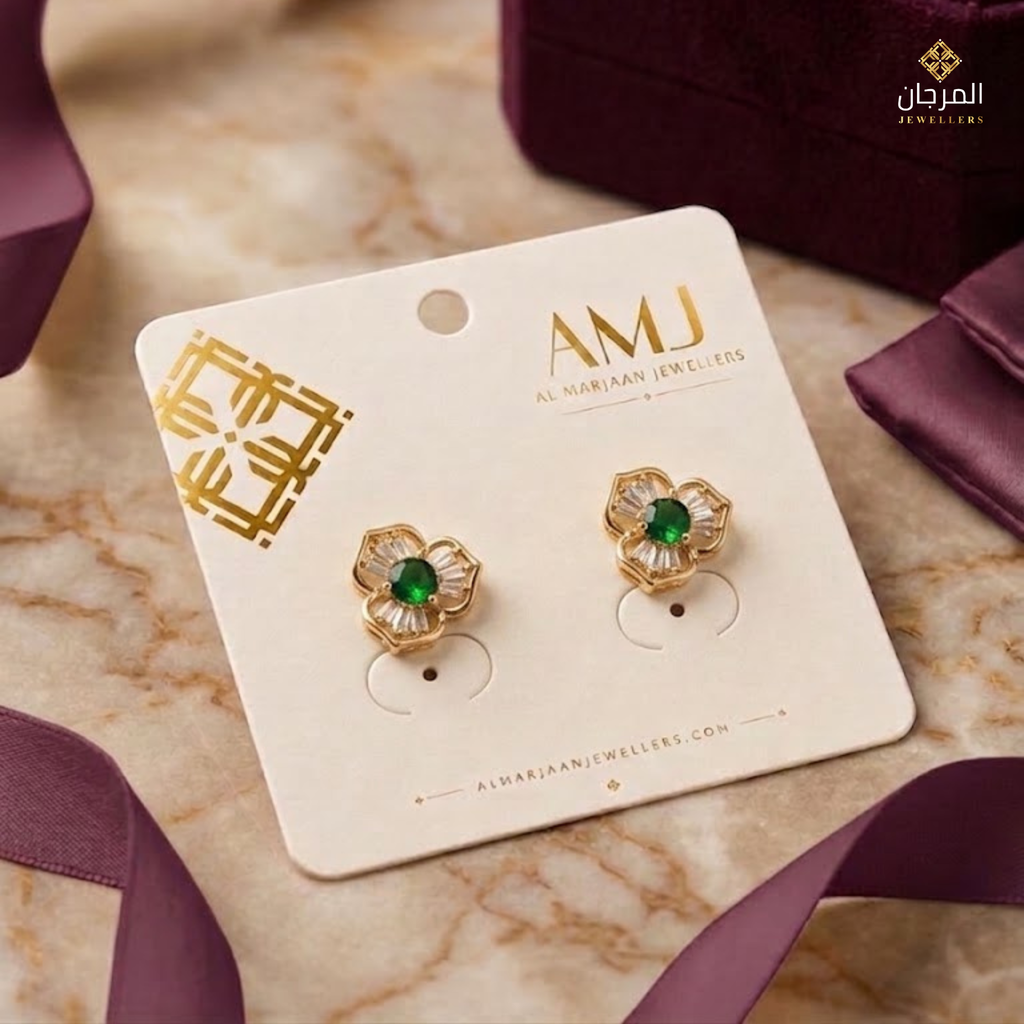 Emerald Floral Petal Zirconia Stud Earrings