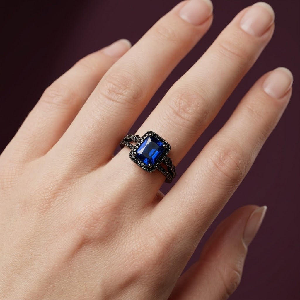 Midnight Eclipse Princess Cut Zirconia Adjustable Ring