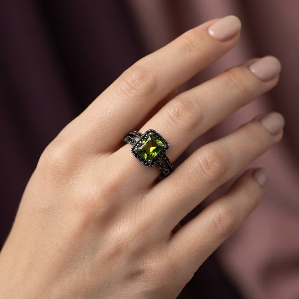 Midnight Eclipse Princess Cut Zirconia Adjustable Ring