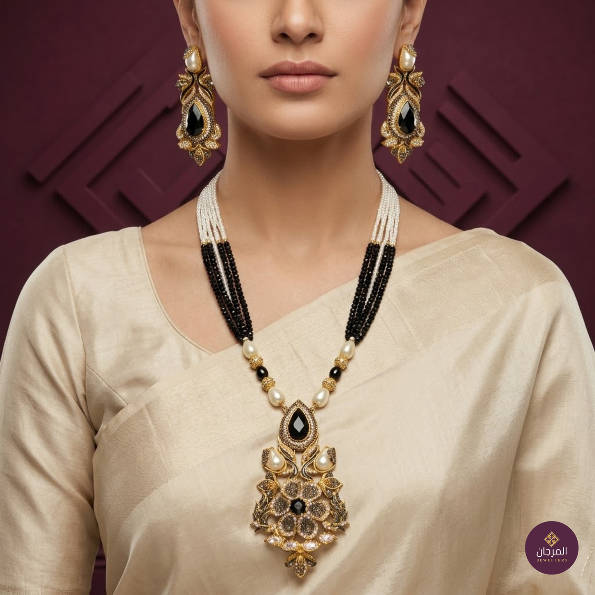 Turkish Black Pearl Drop Mala Set