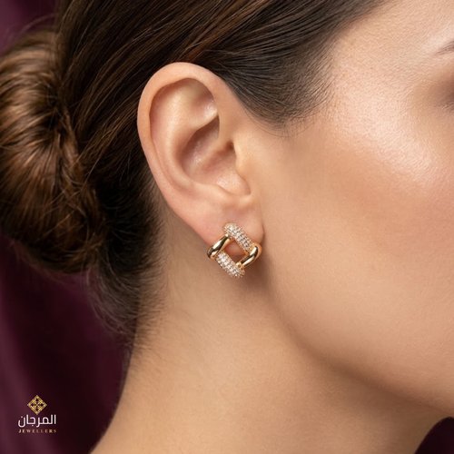 Contemporary Dual-Ribbon Zircon Huggie Earrings&nbsp;
