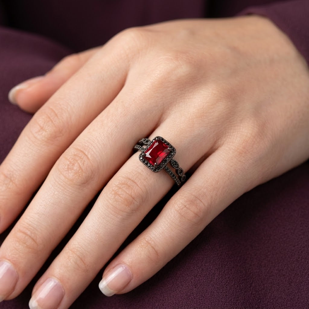 Midnight Eclipse Princess Cut Zirconia Adjustable Ring