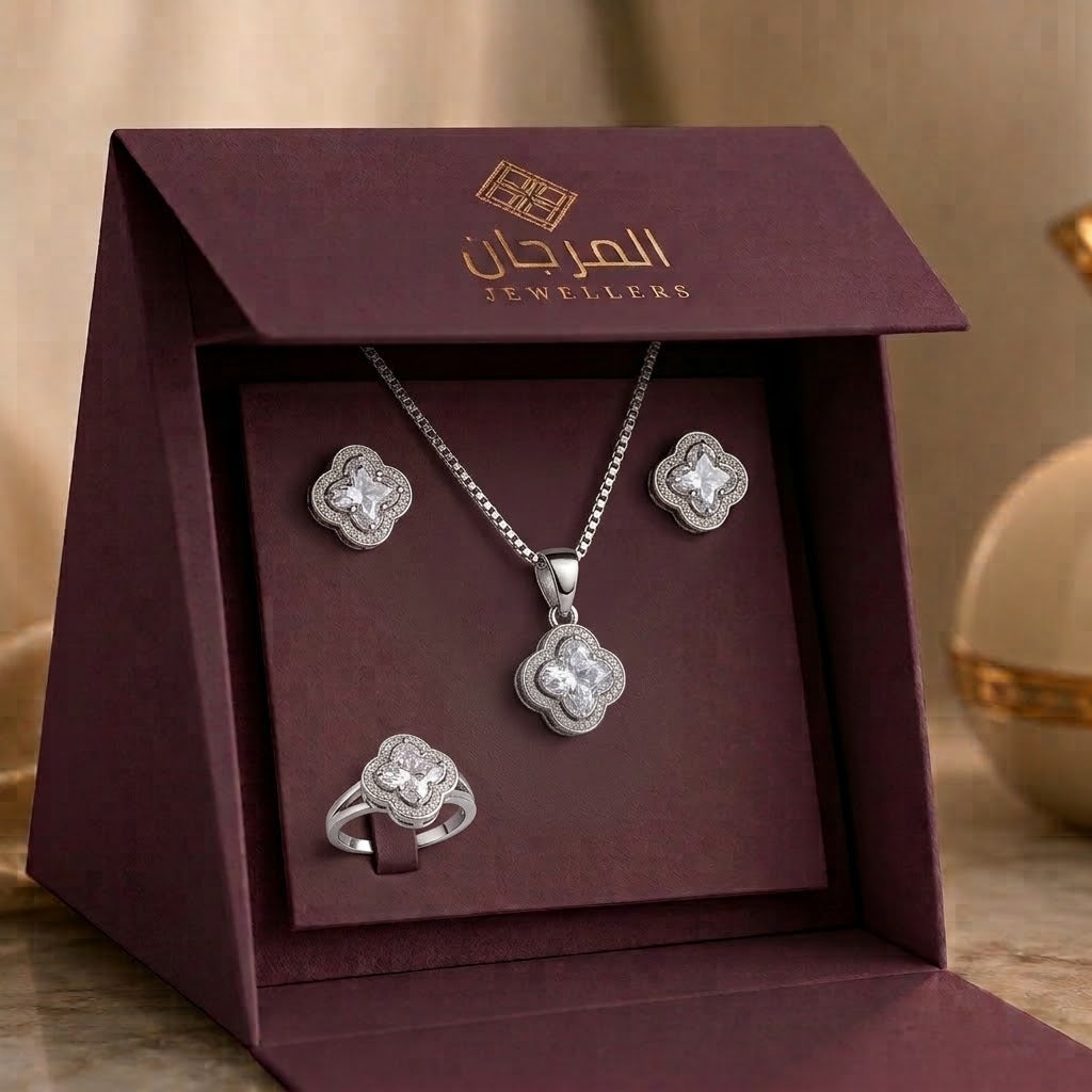 Clover Bloom Zirconia Jewellery Set – 3 Piece