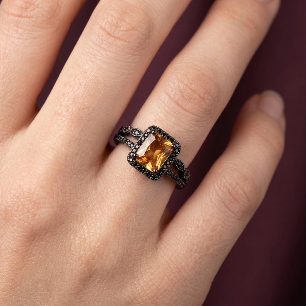 Midnight Eclipse Princess Cut Zirconia Adjustable Ring