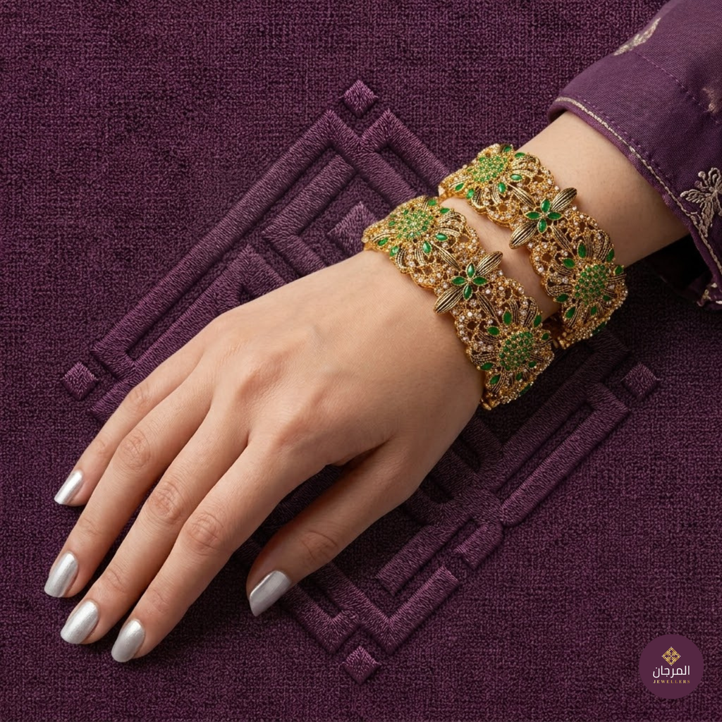 Emerald Green Floral Bangles