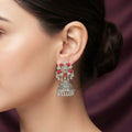 Sunburst Red Floral Oxidised Jhumka Earrings