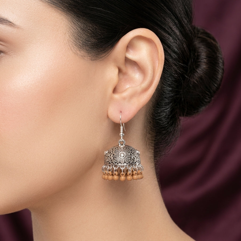 Minimalist Oxidised Dome Pearl Drop Earrings
