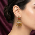 Antique Lotus Ruby Gold Jhumka Earrings