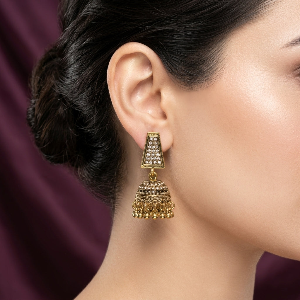 Royal Geometric Trapezoid Pave Jhumka Earrings