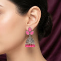 Trio Petal Oxidised Silver Jhumka Earrings