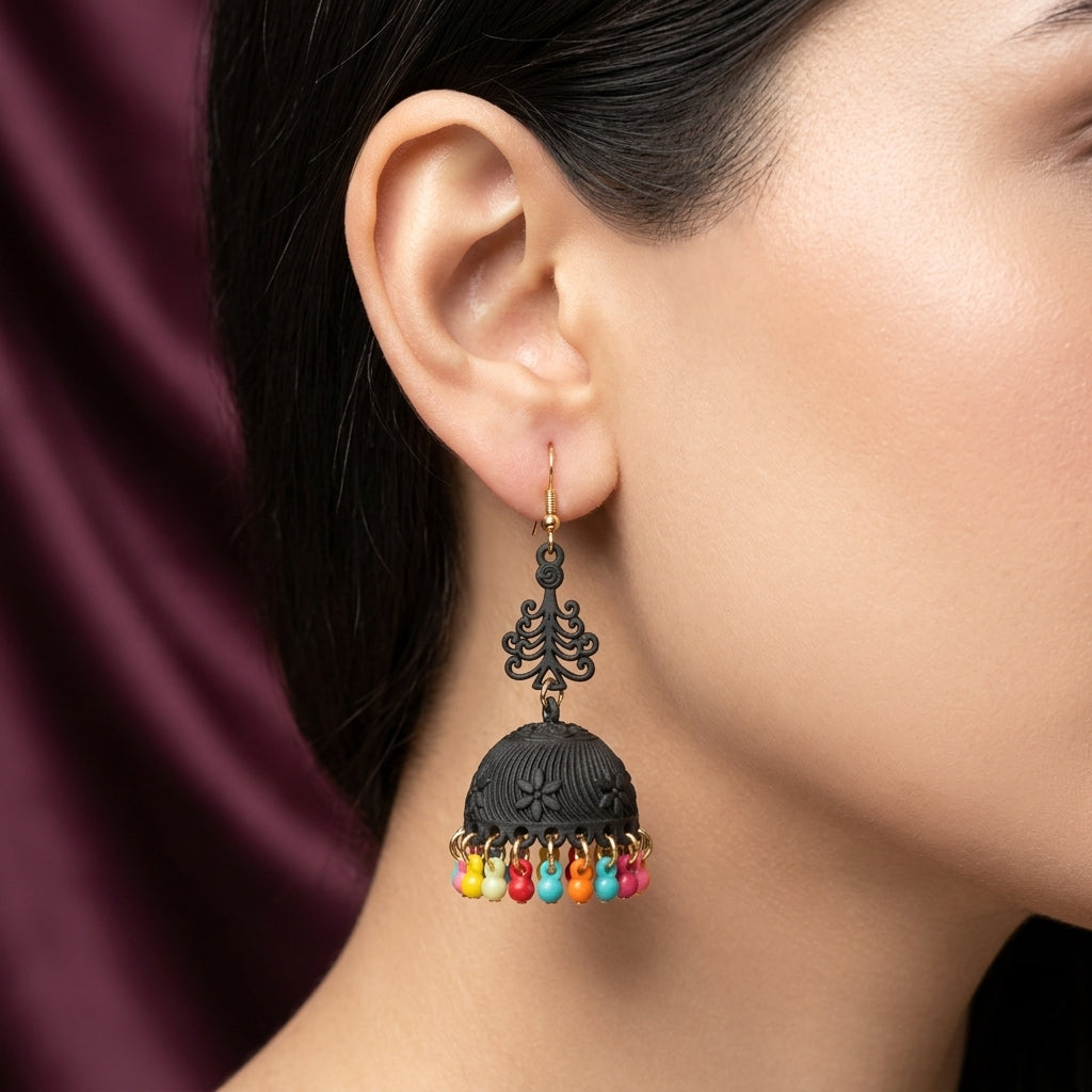 Boho Matte Tree Motif Jhumka Earrings