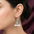 Minimalist Oxidised Dome Pearl Drop Earrings