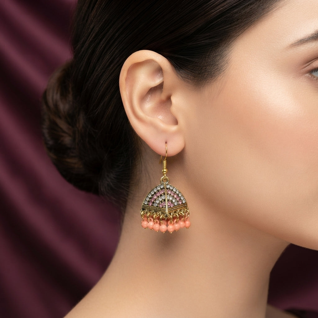 Vintage Pastel Arch Crystal Jhumka Earrings