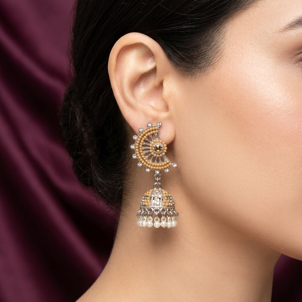 Beaded Semi-Circle Arch Jhumka Earrings