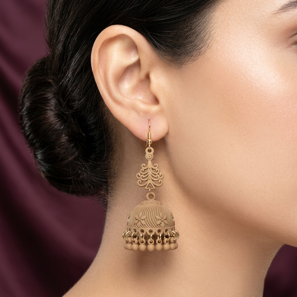 Boho Matte Tree Motif Jhumka Earrings