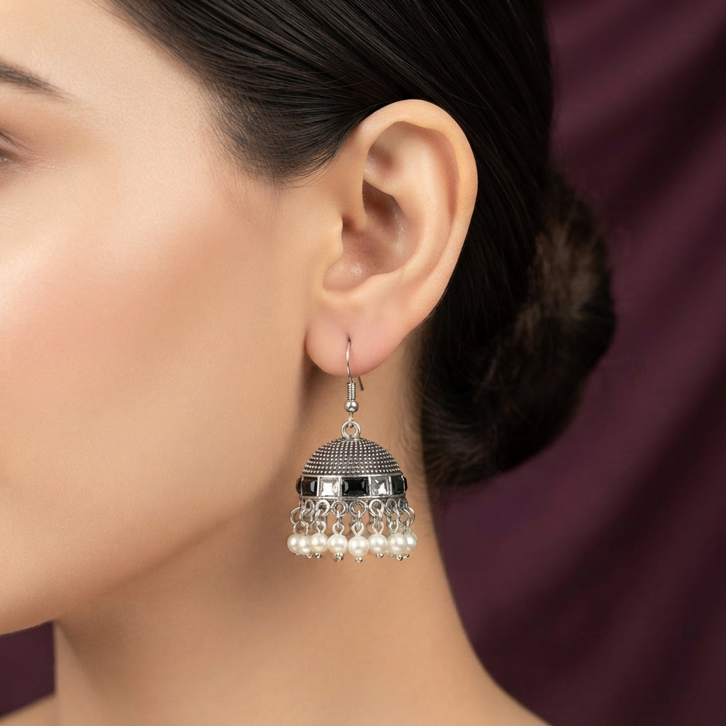 Geometric Gemstone Jhumka Earrings