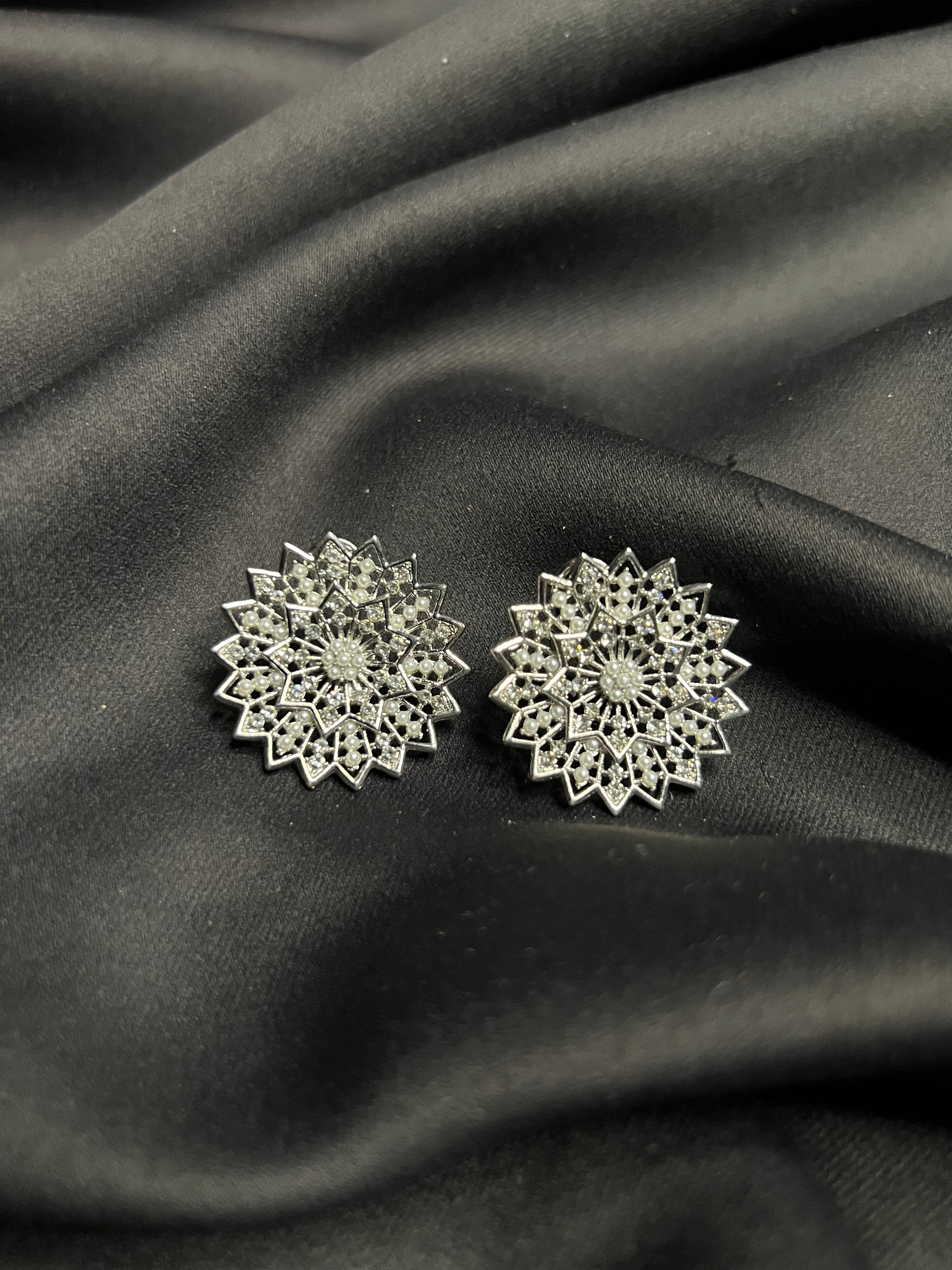 Heritage Pearl Cluster & Onyx Statement Stud Earrings