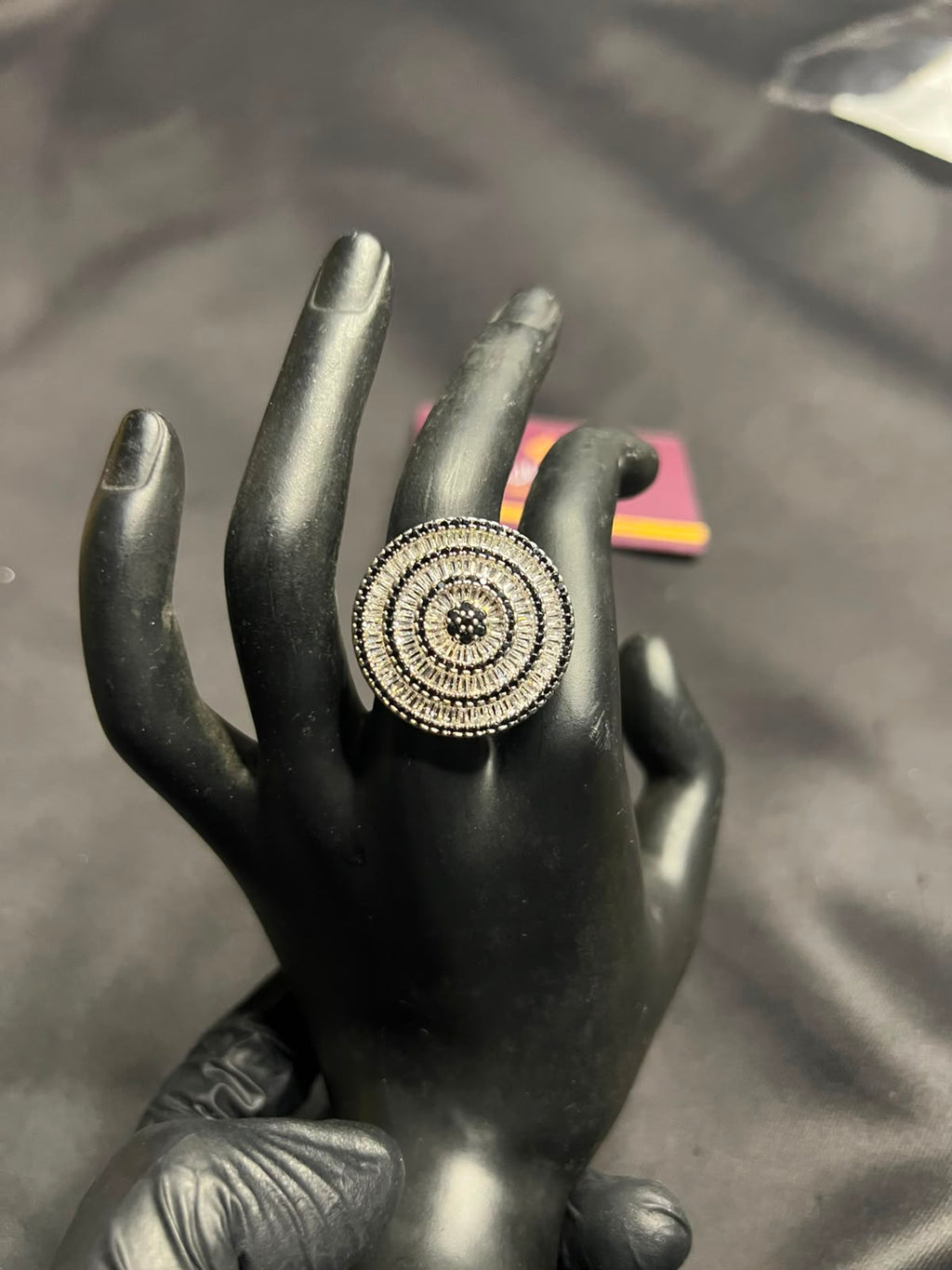 Silver Black Concentric Statement Ring