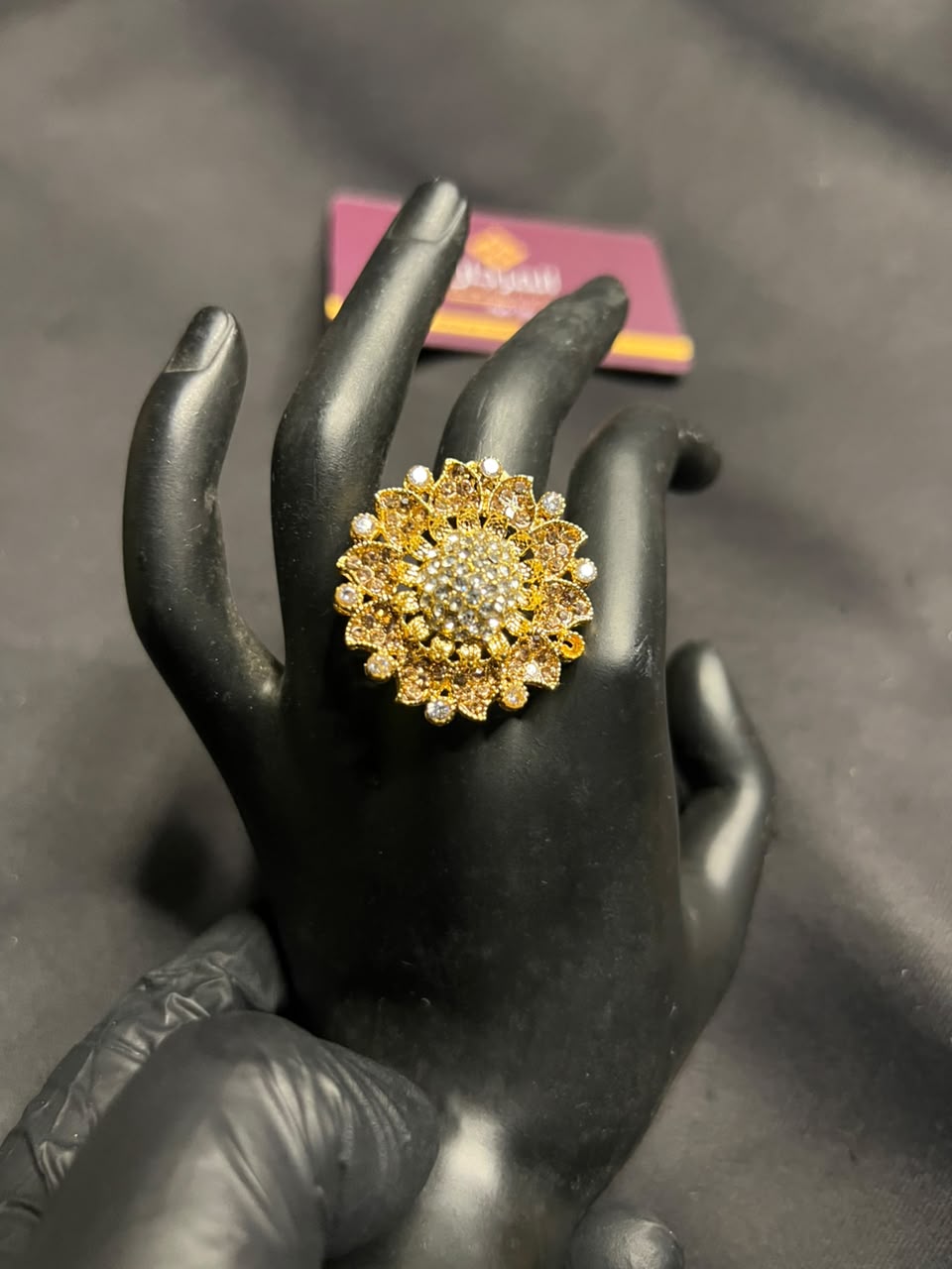 Golden Pearl Floral Statement Ring