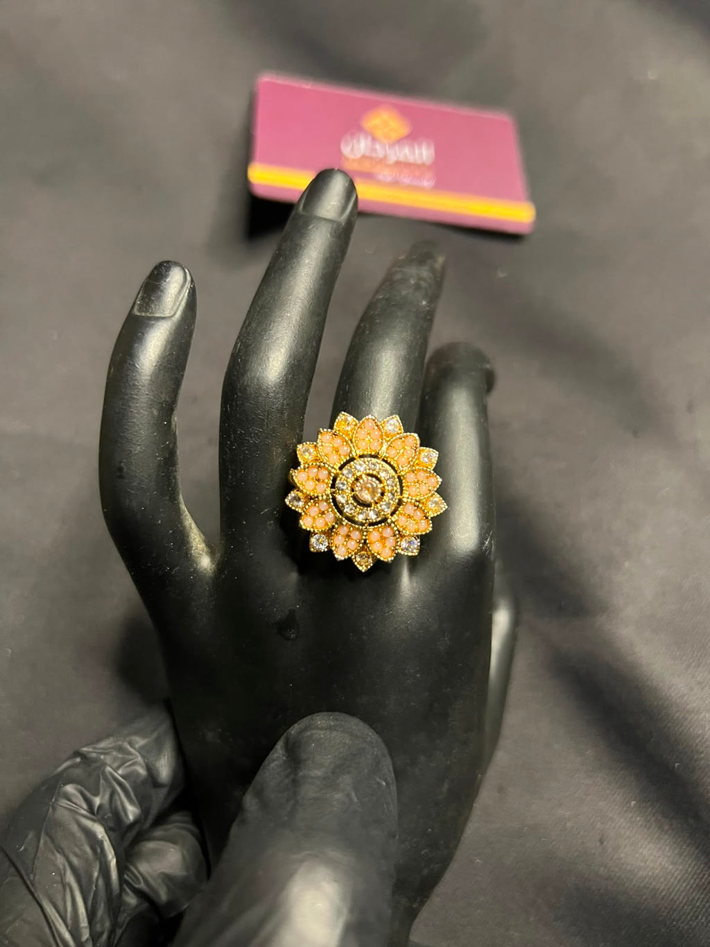 Peach Floral Gold Statement Ring