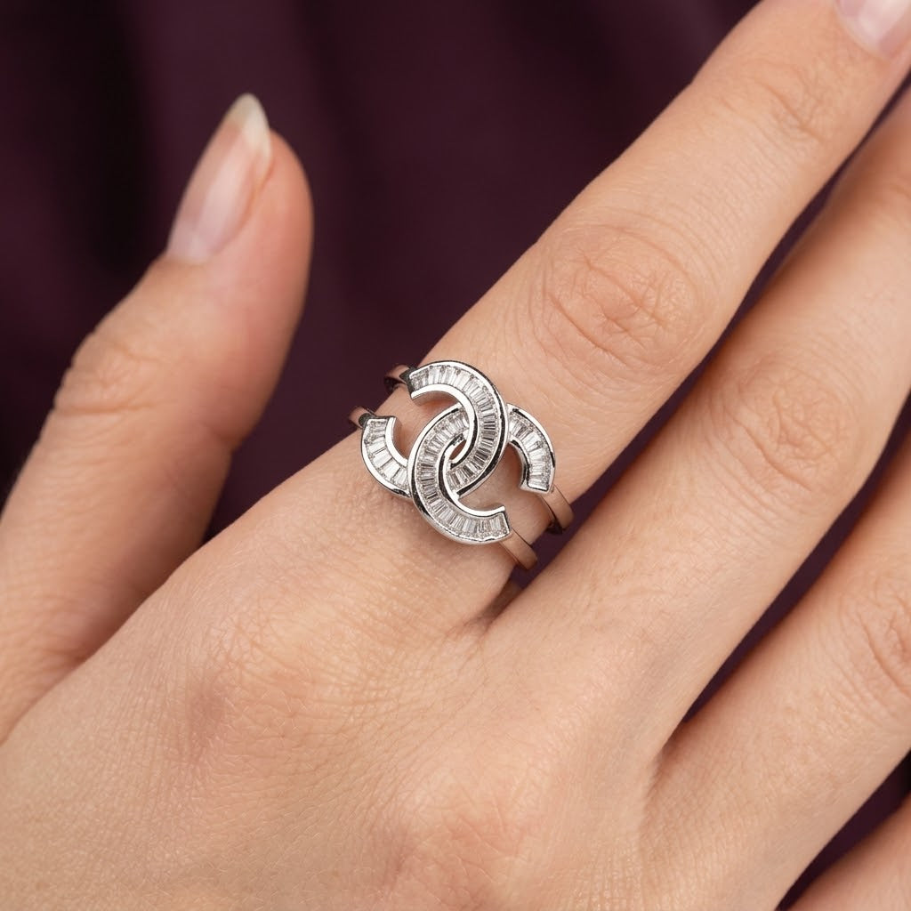 Luxury Baguette Interlocking C-Motif Adjustable Ring
