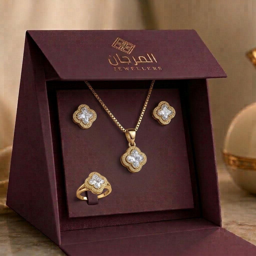 Clover Bloom Zirconia Jewellery Set – 3 Piece