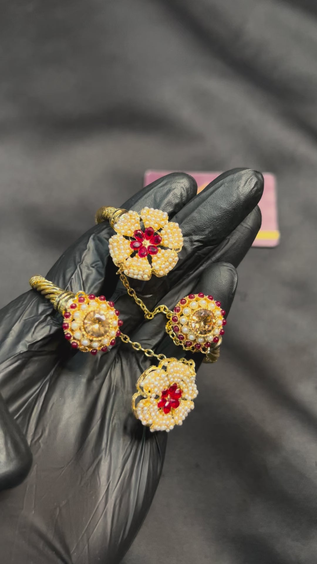 Pearl & Red Floral Bracelet