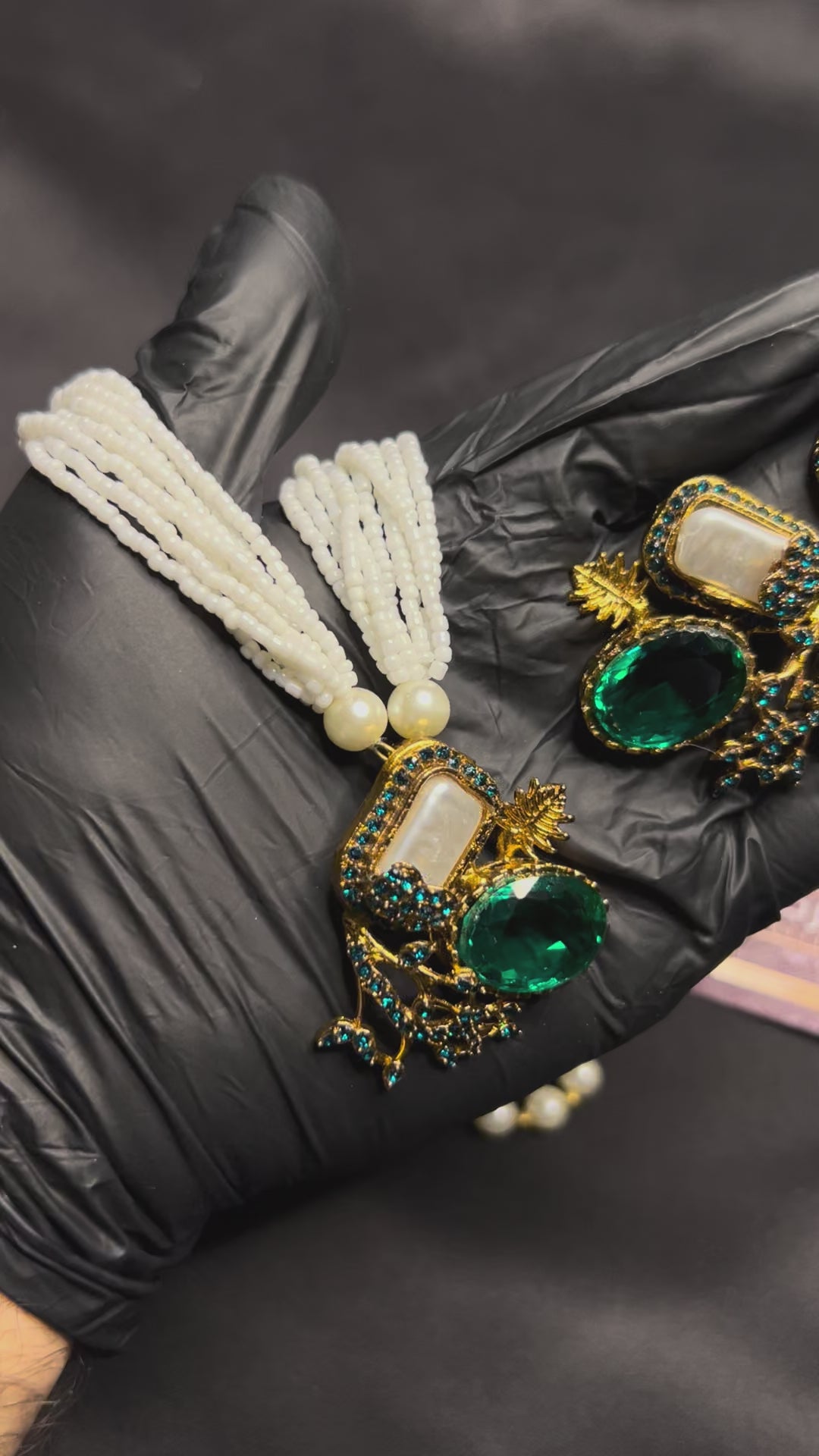 Turkish Emerald Green Pearl Mala Set