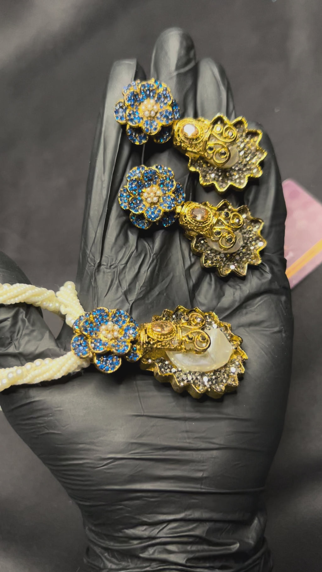 Turkish Blue Pearl Pendant Mala Set