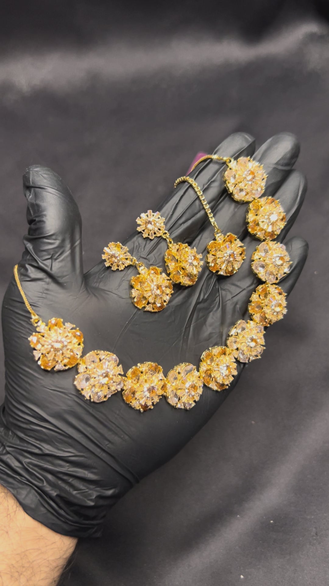 Golden Floral Crystal Necklace Set