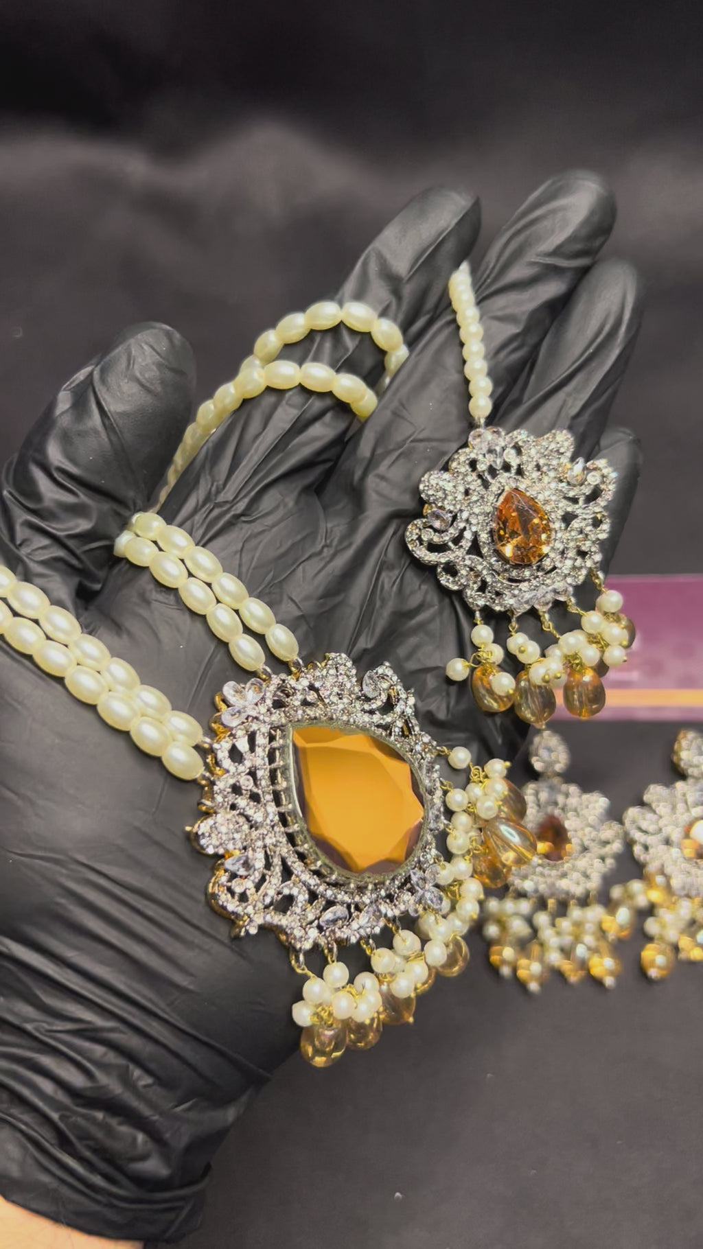 Golden Floral Pearl Mala Set