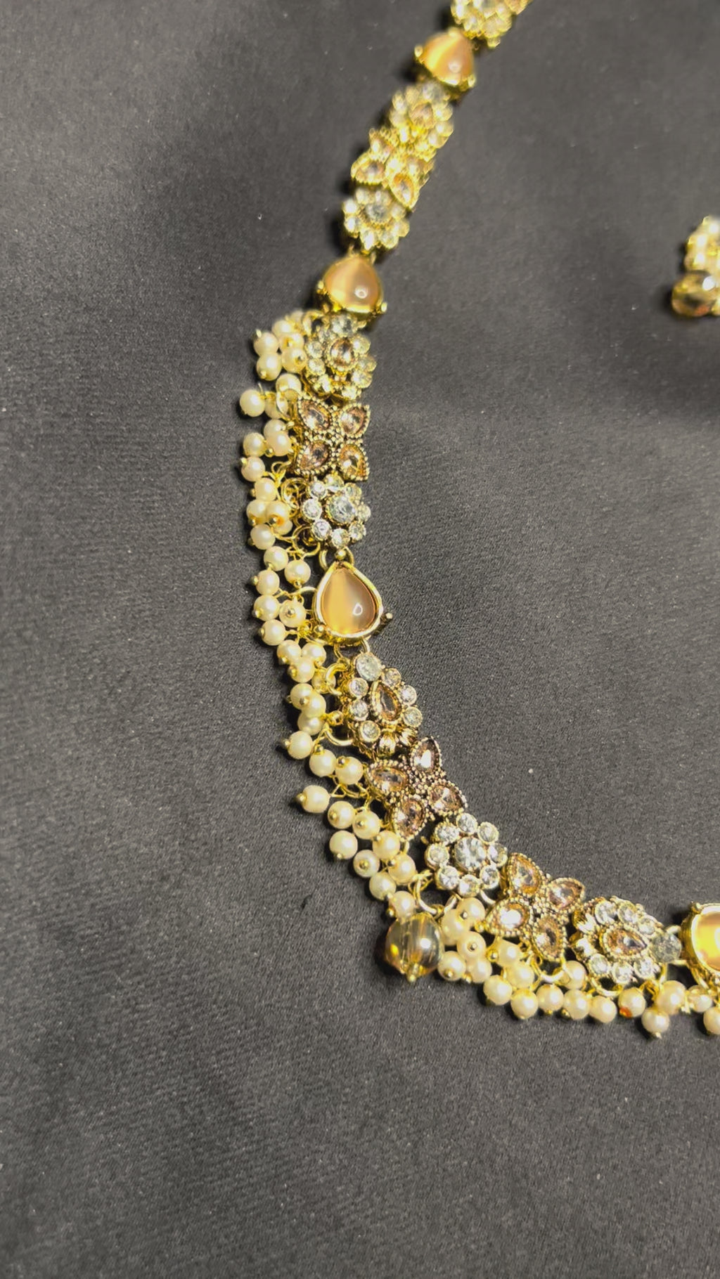 Golden Floral Pearl Mala Set