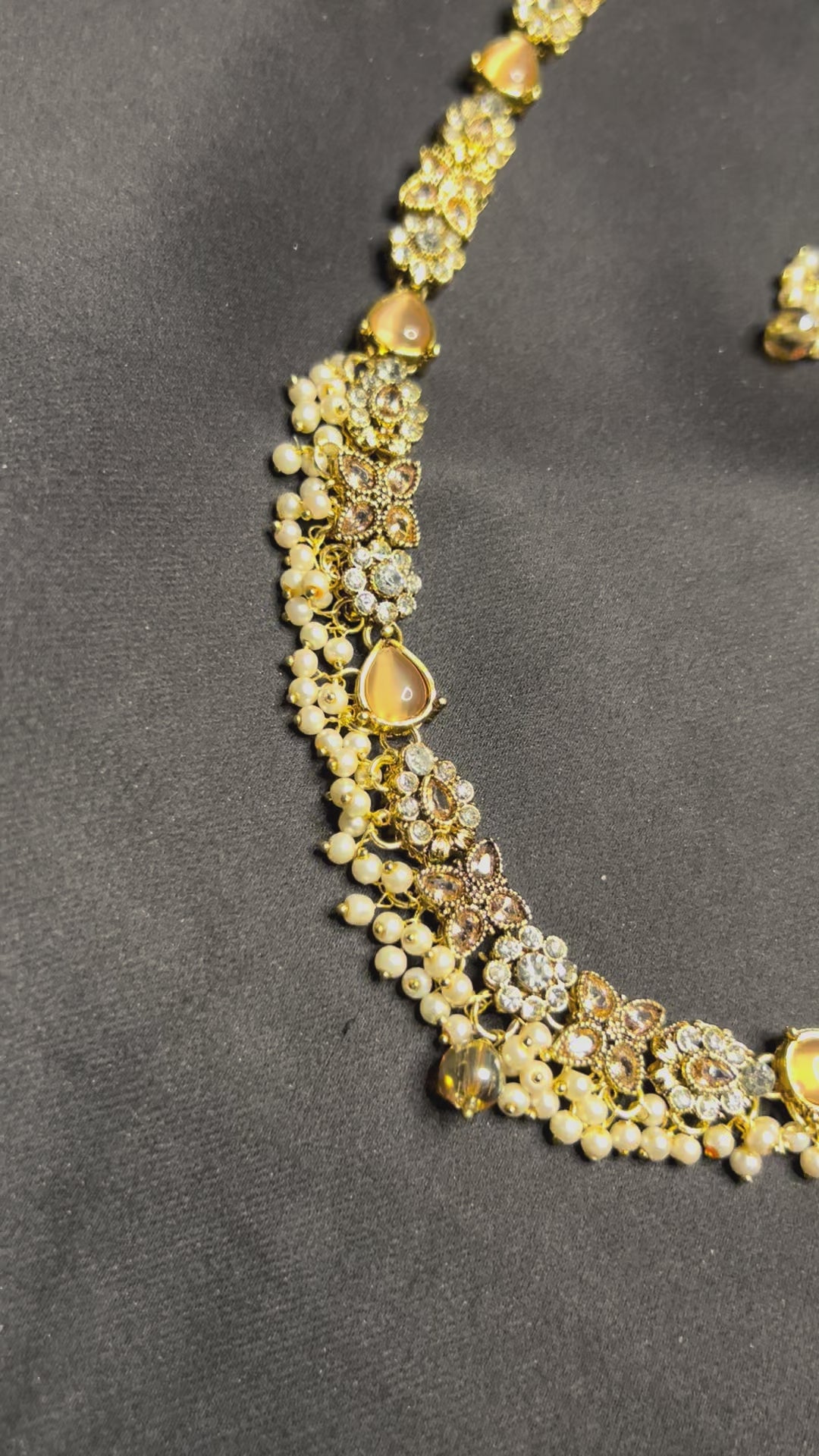 Golden Floral Pearl Mala Set