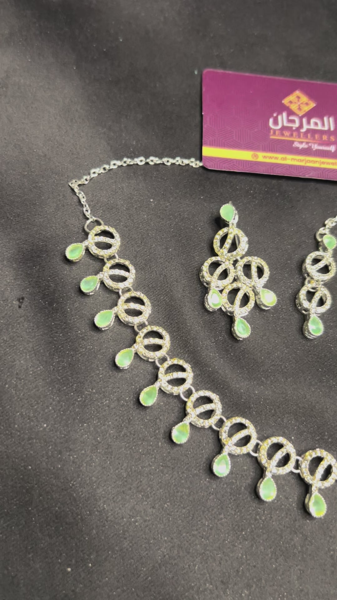 Mint Green & Silver Crystal Necklace Set