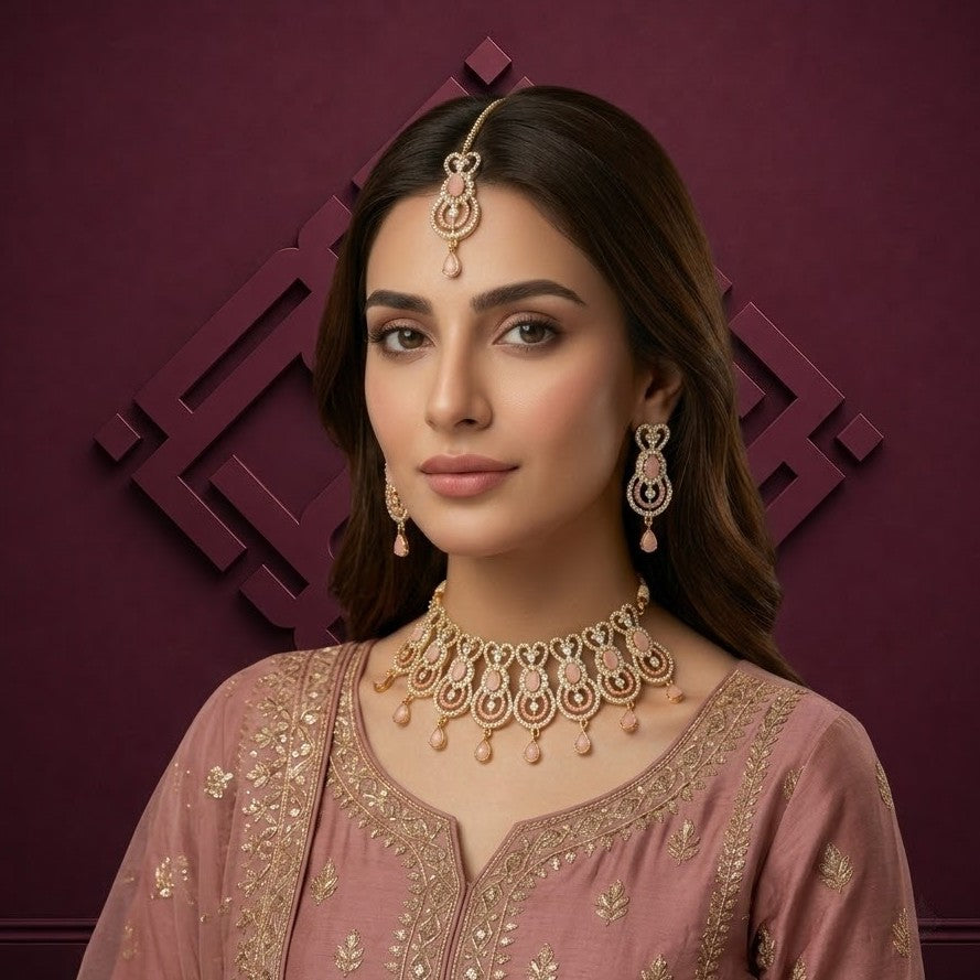 Rose Gold Pearl Drop Jewellery Set