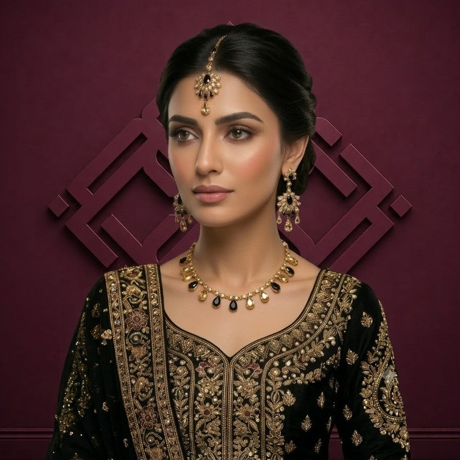 Royal Black & Gold Necklace Set